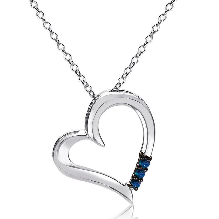 Womens 1/10 Ct. T.w. Blue Diamond Heart Pendant Necklace