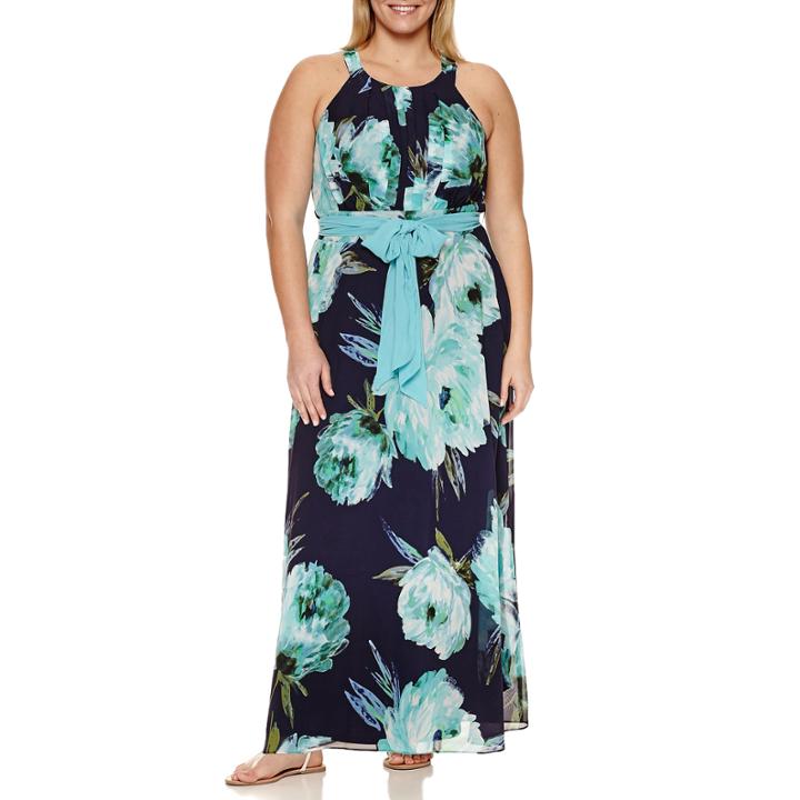 R & K Originals Sleeveless Tie Waist Floral Maxi Dress-plus