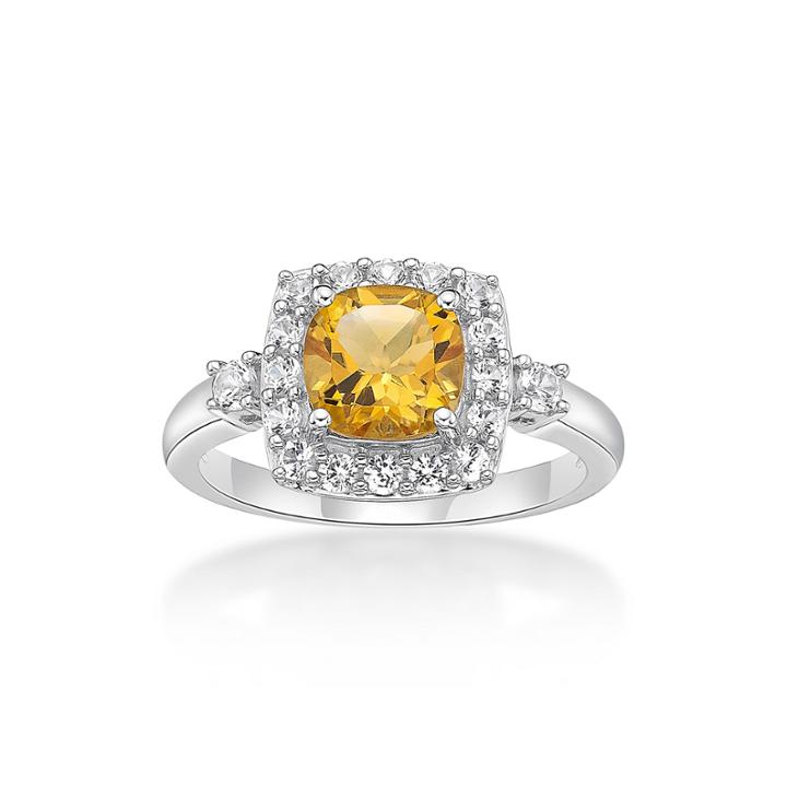 Womens Genuine Citrine & Lab-created White Sapphire Sterling Silver Cocktail Ring