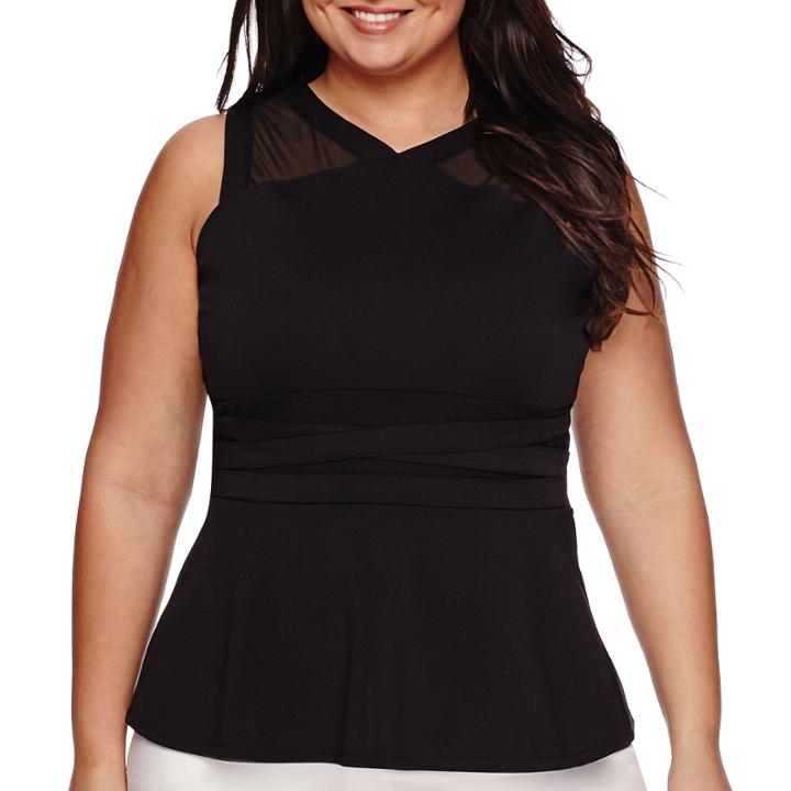 Worthington Short-sleeve Mesh Inset Peplum Blouse - Plus