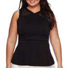 Worthington Short-sleeve Mesh Inset Peplum Blouse - Plus