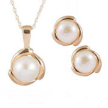 Splendid Pearls Womens 2-pack 14k Gold Jewelry Set