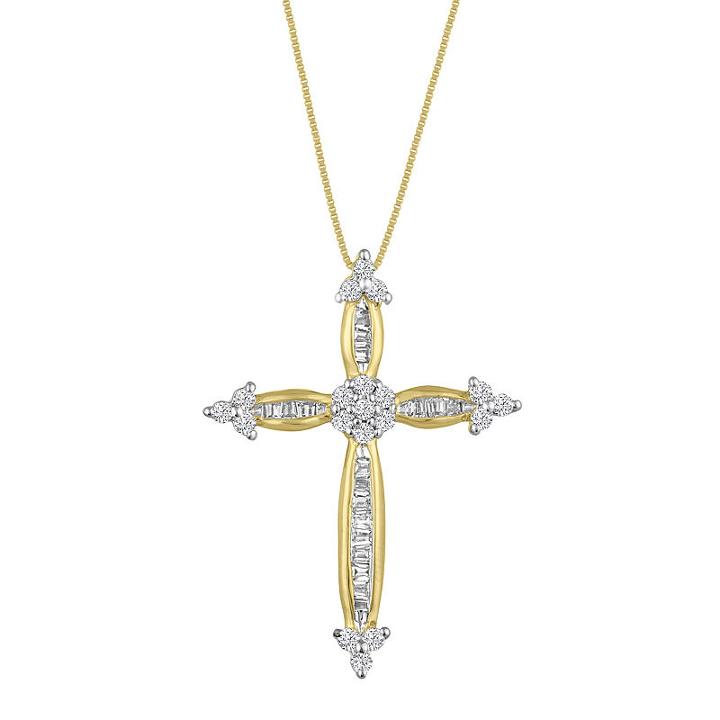 Diamond Blossom Womens 1/3 Ct. T.w. Genuine White Diamond Cross Pendant Necklace