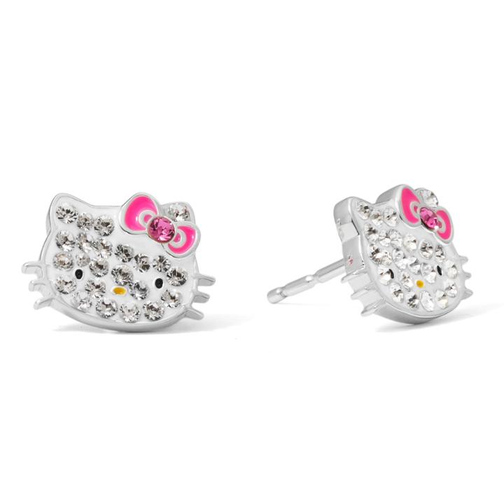 Hello Kitty Sterling Silver Crystal Stud Earrings