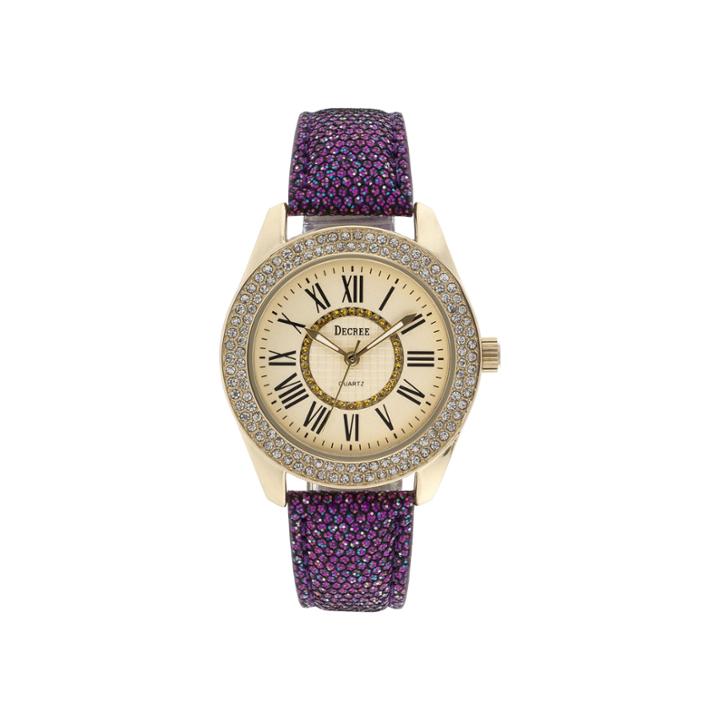 Decree Womens Crystal-accent Glitter Purple Strap Watch