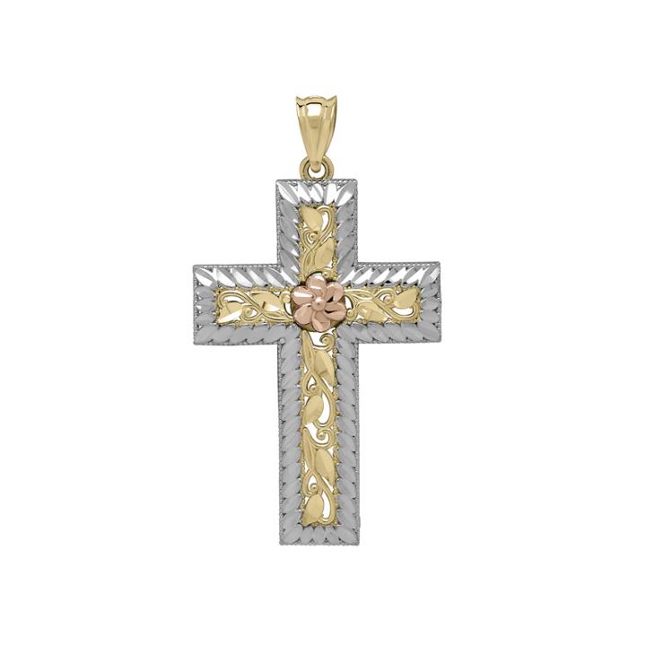 Tesoro&trade; 14k Tri-color Gold Diamond-cut Cross Pendant