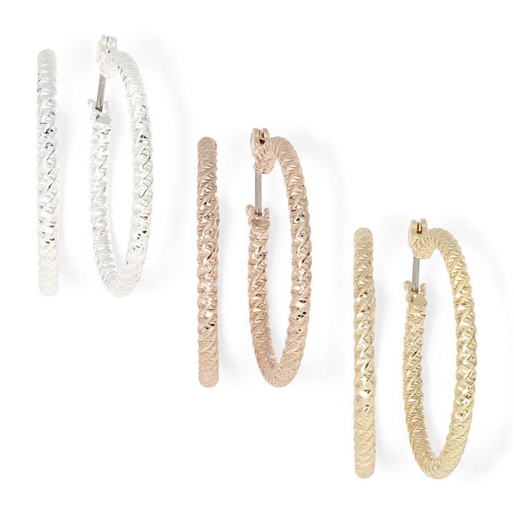 Sensitive Ears Tricolor Textured Hoop Earrings 3-pr. Set