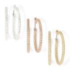 Sensitive Ears Tricolor Textured Hoop Earrings 3-pr. Set