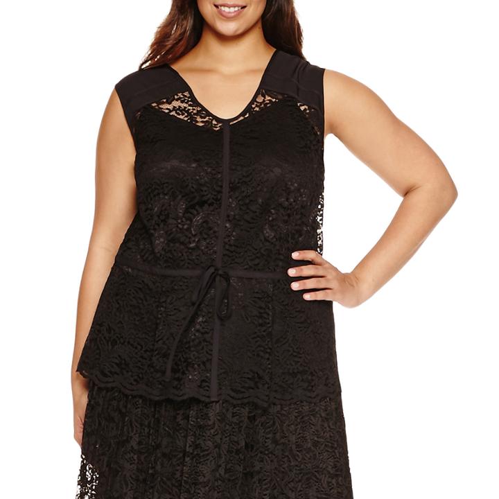 Liz Claiborne Sleeveless Crew Neck Woven Blouse-plus