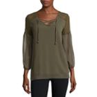Alyx 3/4-sleeve Shoulder-lace Woven Top