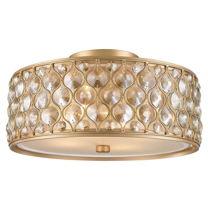 Paris Collection 4 Light With Clear And Golden Teak Crystal Flush Mount Ceiling Light