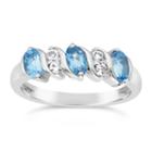 Womens Blue Topaz Sterling Silver Side Stone Ring