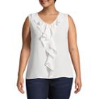 Evan Picone Sleeveless V Neck Crepe Blouse-plus