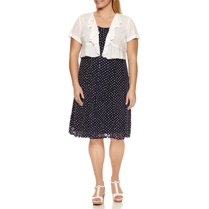 Perceptions Short Sleeve Lace Dot Jacket Dress-plus