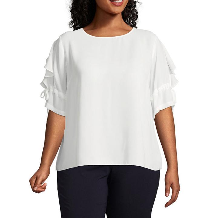 Worthington Ruffled Split Sleeve Georgette Blouse - Plus