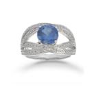 Womens 1/5 Ct. T.w. Blue Sapphire Sterling Silver Bypass Ring