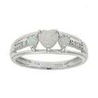Lab-created Opal & Diamond-accent Heart-shaped 3-stone 10k White Gold Ring