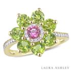 Laura Ashley Womens Genuine Green Peridot 18k Gold Over Silver Cocktail Ring