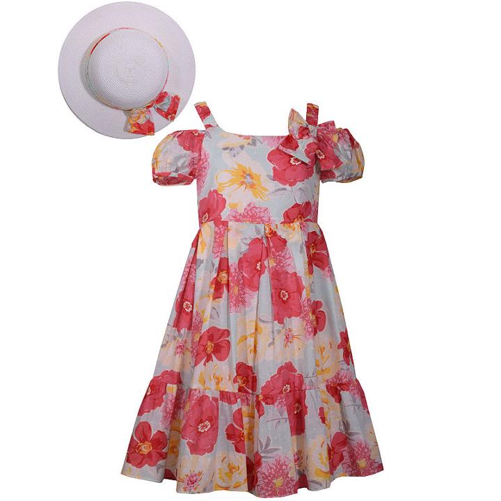 Bonnie Jean 7-16 Cold Shoulder Dress With Hat