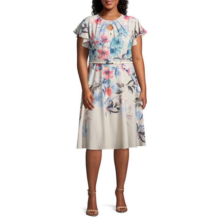 Danny & Nicole Short Sleeve Floral Fit & Flare Dress - Plus