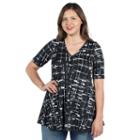 24seven Comfort Apparel Amina Henley Style Black And White Tunic Top - Plus
