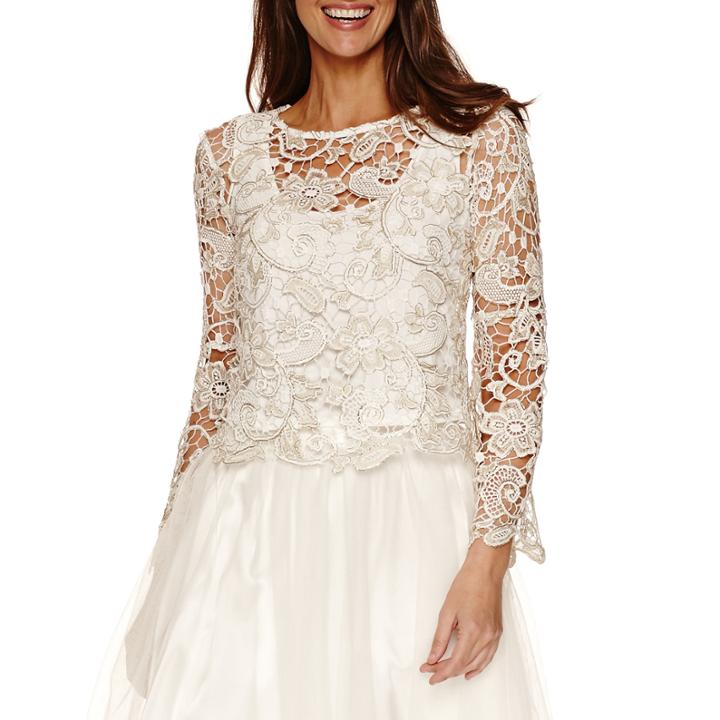 Blu Sage 3/4 Sleeve Jewel Neck Lace Crop Blouse