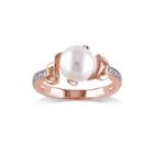 Cultured Freshwater Pearl And Diamond Accent Rose Gold Over Silver Ring