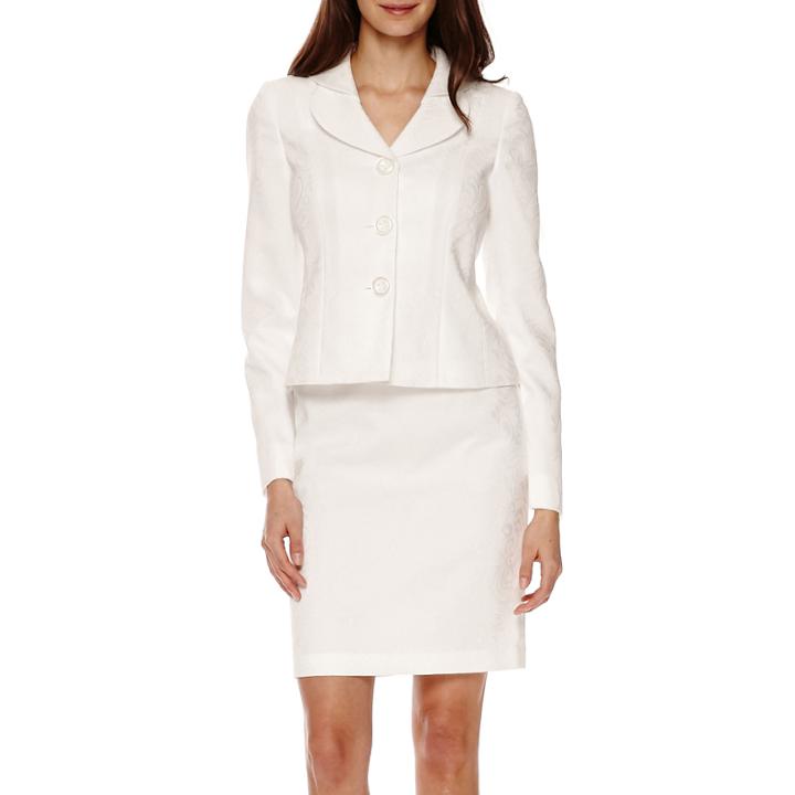 Isabella Long-sleeve Jacquard Jacket And Skirt Suit - Petite