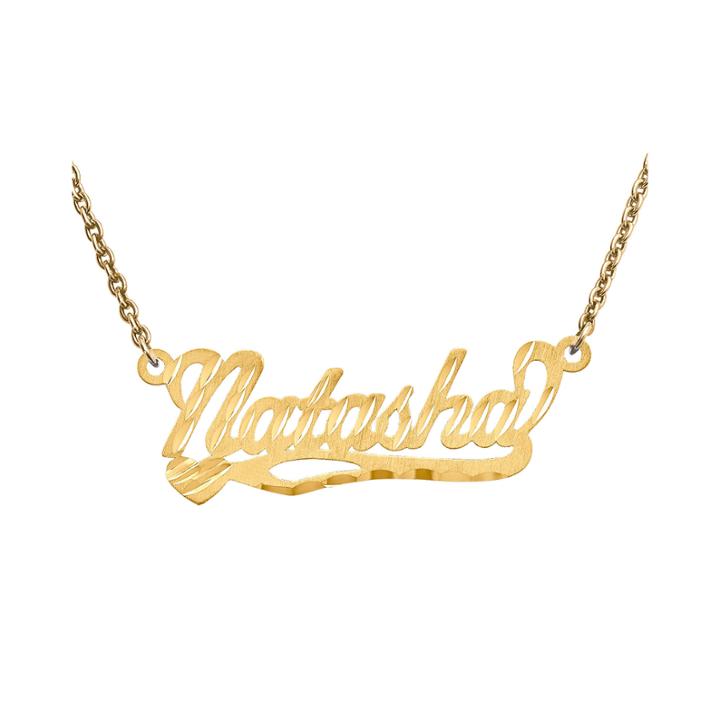 Personalized 10x31mm Diamond-cut Scroll Name Necklace
