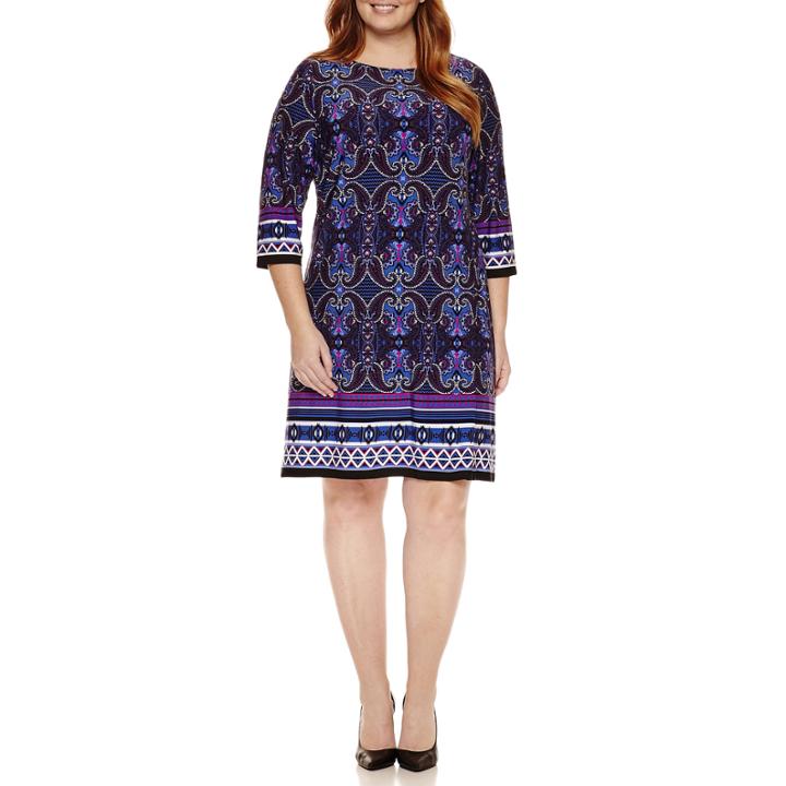 London Times 3/4 Sleeve Sheath Dress-plus