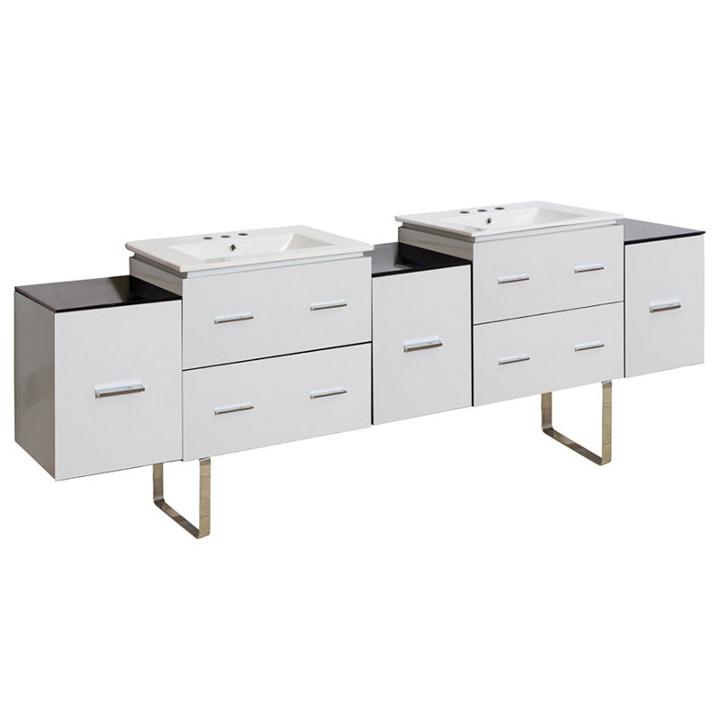 88.5-in. W Floor Mount White Vanity Set For 3h8-in. Drilling