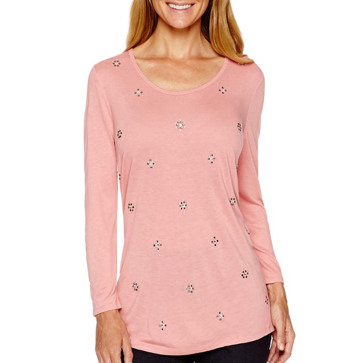 Liz Claiborne 3/4-sleeve Beaded Scoopneck T-shirt