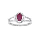 Lead Glass-filled Ruby And 1/8 Ct. T.w. Diamond 10k White Gold Oval Ring