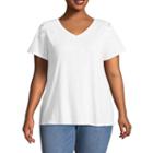 Boutique + Short Laceup Sleeve T-shirt-womens Plus Short