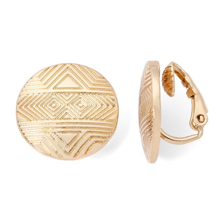 Liz Claiborne Gold-tone Textured Button Clip-on Earrings