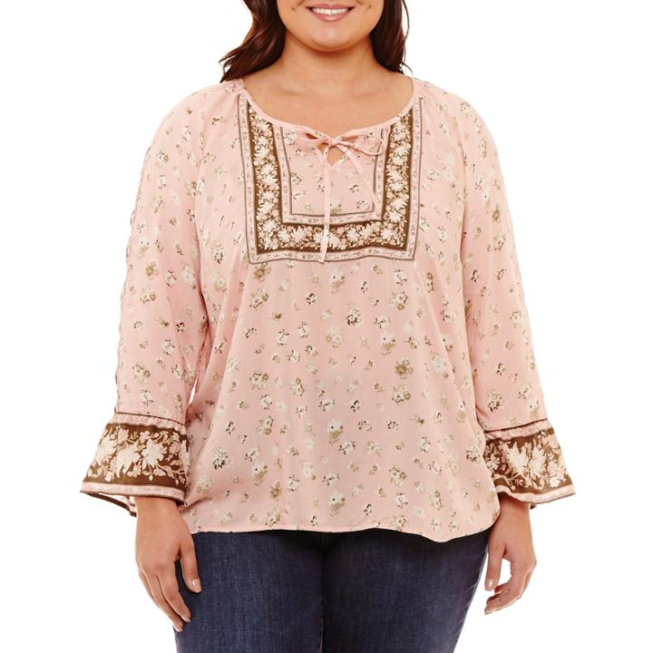 St. John's Bay Long Sleeve Twin Print Blouse-plus