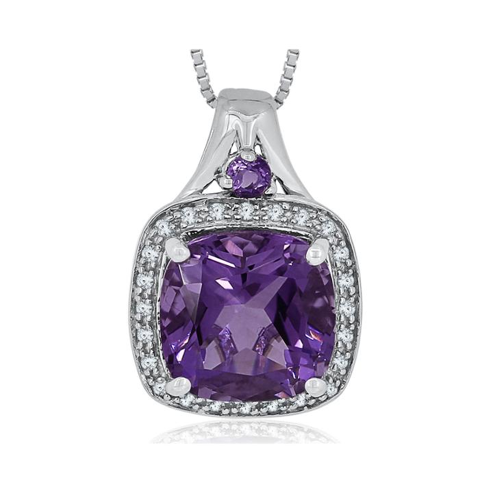 1/8 Ct. T.w. Diamond & Genuine Amethyst Sterling Silver Pendant Necklace
