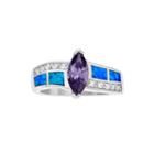 Genuine Blue Opal & White And Purple Cubic Zirconia Sterling Silver Ring