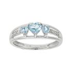 Simulated Aquamarine Heart-shaped 3-stone Sterling Silver Ring