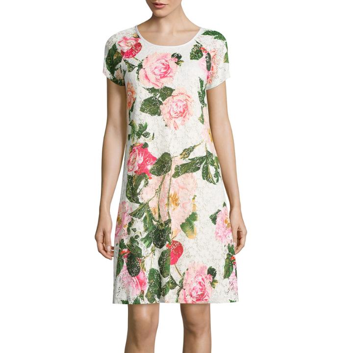 Rn Studio By Ronni Nicole Cap-sleeve Floral Print Lace Shift Dress
