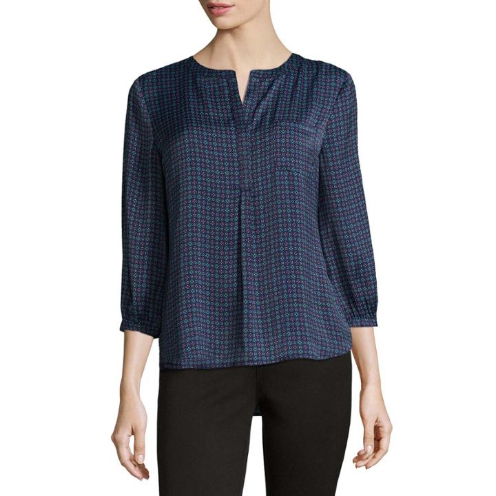 Liz Claiborne 3/4 Sleeve Cut Away Popover - Talls