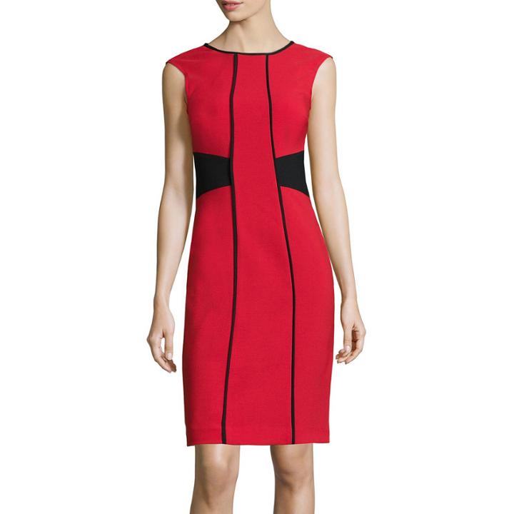 London Style Collection Cap-sleeve Colorblock Sheath Dress