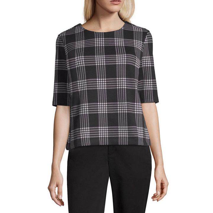 Liz Claiborne Elbow-sleeve Houndstooth Knit Top