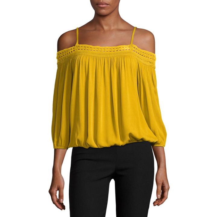 By & By Solid Off The Shoulder Crepon Top