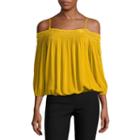 By & By Solid Off The Shoulder Crepon Top