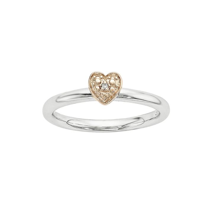 Personally Stackable Diamond-accent Sterling Silver & Rose Gold Stackable Heart Ring