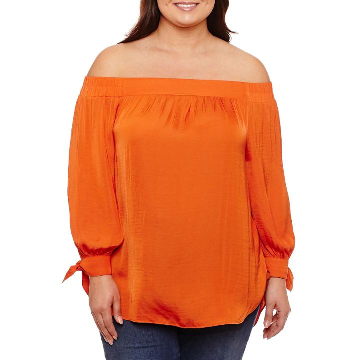 Bisou Bisou 3/4 Sleeve Square Neck Woven Blouse-plus