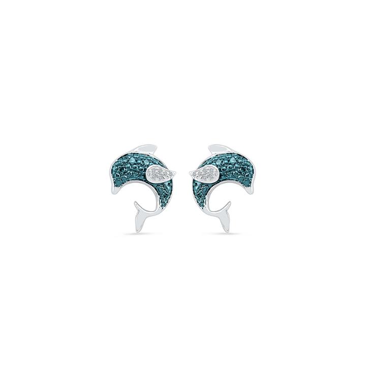 Diamond Accent Round Blue Diamond Sterling Silver Stud Earrings