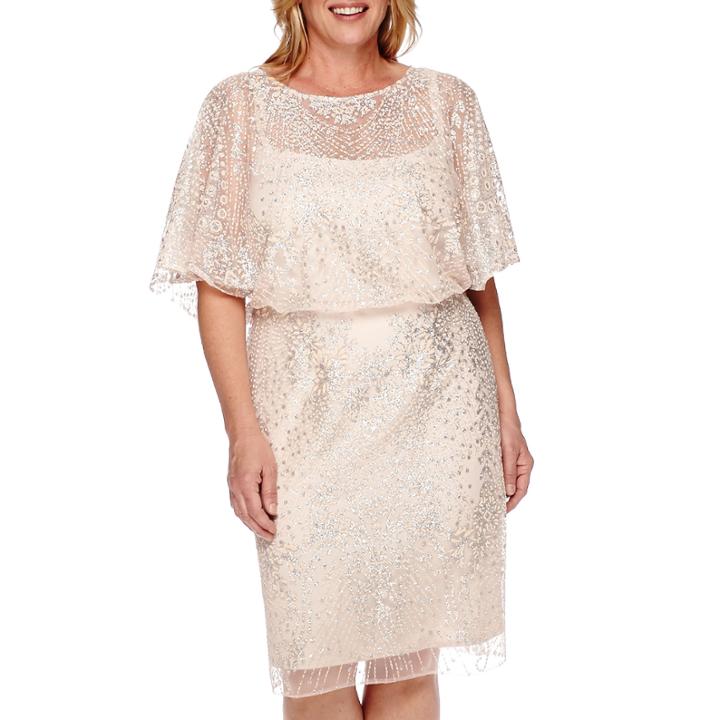 Maya Brooke Cinched Waist Glitter Flutter-sleeve Dress - Plus