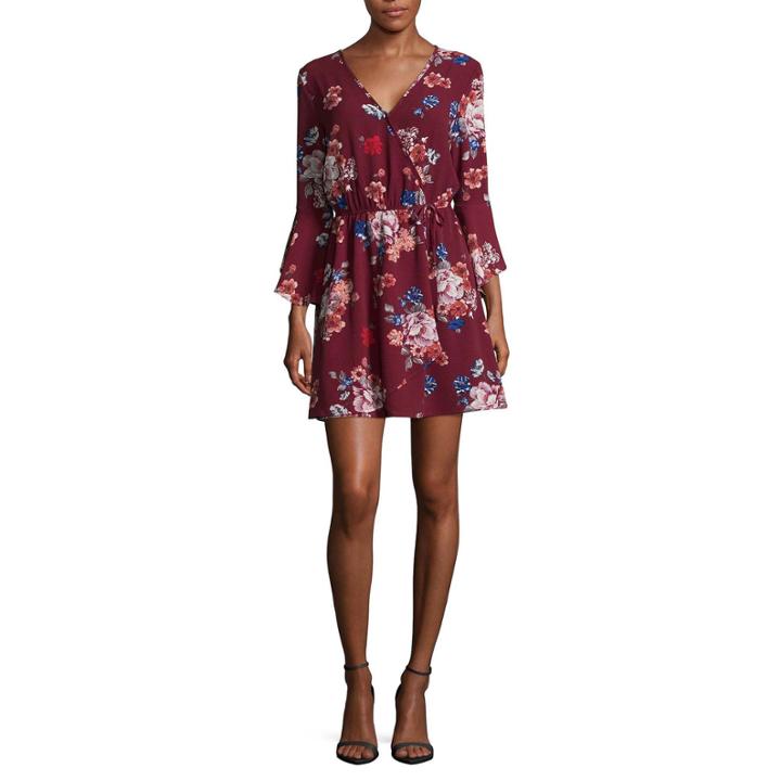 Trixxi Elbow Sleeve Floral Wrap Dress-juniors